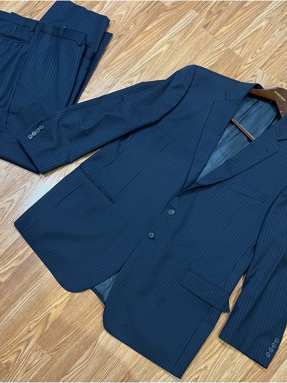 Men's Navy Pinstripe Suit Blazer and Trousers